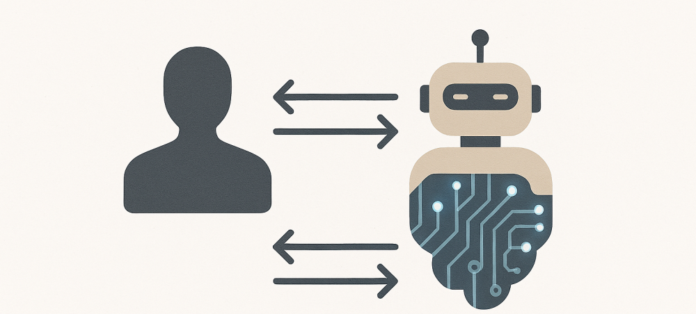 Diagramma concettuale di interazione tra mente umana e intelligenza artificiale
